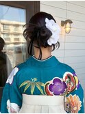 アプリコットオレンジ和モダンアップスタイル