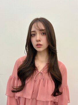 ヒュー 広島(HEW) 20代30代ガーリーシースルーレイヤーカットダークブラウン