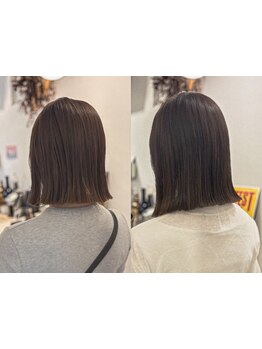 “目に映るバランス”と”手に伝わる質感”まで丁寧に。重軽の設計と顔まわりの動きでボブを仕上げます。