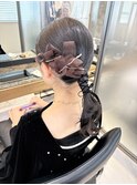 ヘアセット/ヘアアレンジ/タイト/ゆるふわ/ベロア/リボン