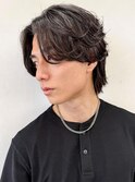 メンズセンターパート×ブリーチなしカラー×ニュアンスパーマ