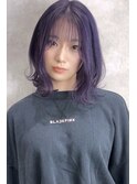 外ハネミディ/ミディアム/韓国/ラベンダー/顔周りレイヤー
