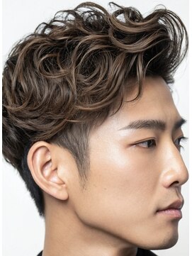 メンズエス 天満扇町(mens esu) yaウェーブパーマ/ナチュラルブラウンカラー/フェードカット