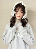 グレージュカラー 前髪パーマ ゆる巻き 20代【鹿児島中央駅】