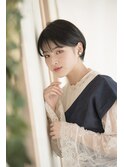 大人可愛い丸みコンパクトショート×黒髪