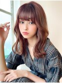黒髪/グレーベージュ/レイヤーロング/前髪パーマ