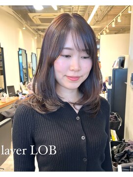 リンヘアー 表参道(RIN hair) 内巻きレイヤーロブ セミディ 前髪あり 大人かわいい 表参道