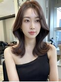 大人可愛いくびれヘア 顔まわりカット ツヤ髪ラベンダーブラウン