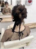 お呼ばれヘアアップスタイルリボンアレンジ