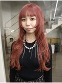 くすみピンクハイトーンカラーケアブリーチロング