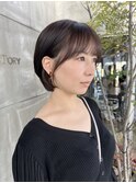 黒髪ショートボブ/くせ毛カット/シースルーバング/30代