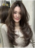 韓国ヘアレイヤーカットブリーチなしグレージュ前髪カット原宿