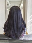 ツヤツヤインナーカラー紫　毛先まとまるカット　ロング