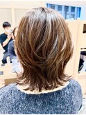 外ハネミディアム/外ハネ/セミディ/イルミナカラー/外国人風
