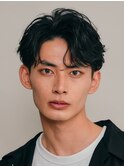 センターパート毛流れフェザーショートフェザーパーマ微分け束感