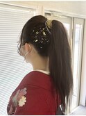 【卒業式】水引き+金箔+ストレートポニーテール