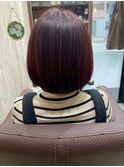 やわらかフォルムにピンクの色気をプラス◎丸みボブ/髪質改善