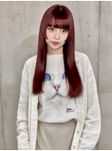 バーガンディ　重めバング　姫カット