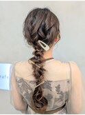 編みおろし　ヘアセット　結婚式　お呼ばれ　ゆるふあアレンジ