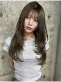 顔周りミディアムレイヤーハッシュカットカカオブラウンiii
