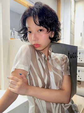テトヘアー(teto hair) ボブレイヤーパーマ ボルドー 透明感 ブリーチ無し 赤カラー