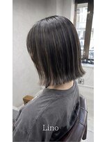 髪質改善Lino hair/縮毛矯正/白髪ぼかし/ハイライト/メンズカット【リノヘア】 外ハネ切りっぱなしボブに糸ハイライトで立体感と筋感アップ♪