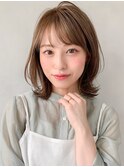 大人可愛い小顔薄めバング前髪ココアブラウンフリンジウェーブ