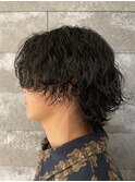 メンズマッシュウルフ波巻きスパイラルパーマ