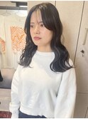 【 YOKE 】顔まわりレイヤーふんわりウェーブ暗髪艶髪