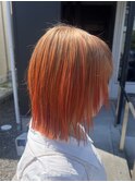 切りっぱなしボブ×グラデーションオレンジ