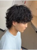 爽やか無造作ビジネスツーブロック波巻きパーマ