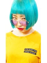 マギーヘア(magiy hair) magiy hair【nishibe】ぱっつんボブ ターコイズカラー