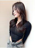 暗髪　韓国ヘア　美髪　センターパート