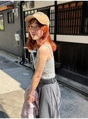 オレンジヘア× キャップスタイル