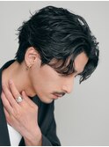 天神大名フェザーパーマメンズカットセンターパート30代マッシュ
