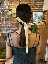 アズグロウヘアー(AS GROW HAIR) アプリコットオレンジシンプルエレガント・リボンポニー