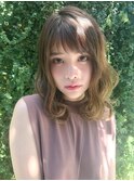 20代30代大人可愛い前髪短めブランジュミディアム小顔ベージュ