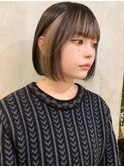 イヤリングカラー 暗髪  カルーアベージュ 表参道　ミニボブ