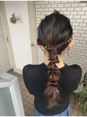編み下ろし　ローポニー　金箔　参列ヘア　大人可愛い