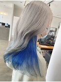 シルバーブロンドブルーインナーカラーダブルカラーブリーチ