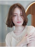 大人かわいい前髪セシルカットココアブラウンフリンジウェーブ