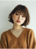 切りっぱなしボブ×ベージュカラーでナチュラル可愛い【夙川】