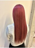 ストレート髪質改善トリートメントロングピンクレッドカラー