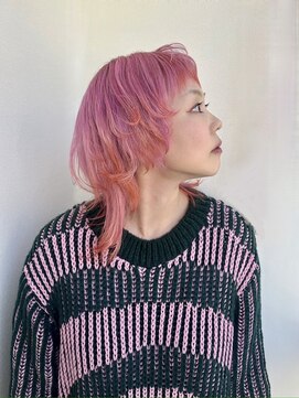 ディレクション(Direction) ウルフボブピンクヘアエンドカラーデザインカラー裾カラー