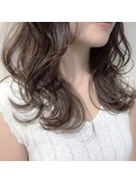 黒髪グラデヘアーオリーブグレー小顔に見せるヘアココアベージュ