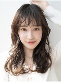 韓国顔周りレイヤーカット×セミディ×透明感シアカラー[原宿]