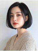 丸みボブ　大人ショートボブ　前髪無し　30代40代
