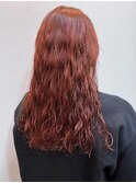 ウェーブパーマ　ロングパーマ　ピンクブラウン　ダブルカラー