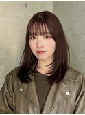 ミディアムレイヤー韓国レイヤー暖色ワインレッド髪質改善