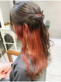 人気のピンクインナーカラー☆アッシュグレージュ　ロングヘア